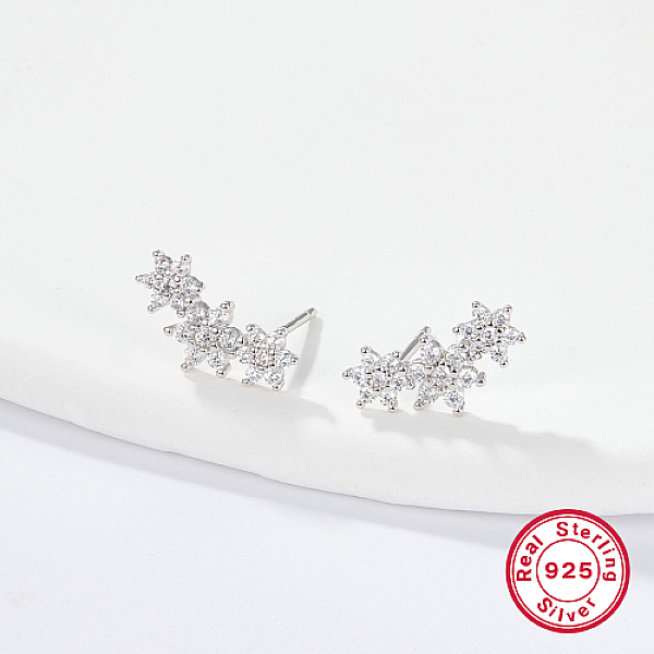 

PandaHall Cubic Zirconia Flower Stud Earrings, Silver 925 Sterling Silver Post Earings, Clear, 12x5mm Cubic Zirconia Flower Clear