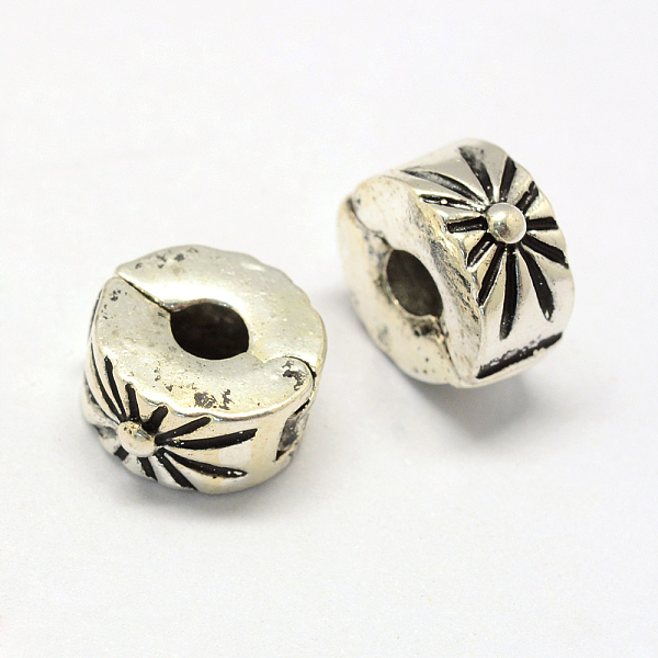 

PandaHall Alloy European Style Clasps, Column with Flower, Antique Silver, 10x5.5mm, Hole: 3.5mm Alloy Column