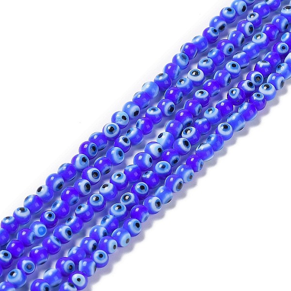 

PandaHall Handmade Evil Eye Lampwork Round Bead Strands, Royal Blue, 4mm, Hole: 1mm, about 100pcs/strand, 14.56 inch Lampwork Evil Eye Blue