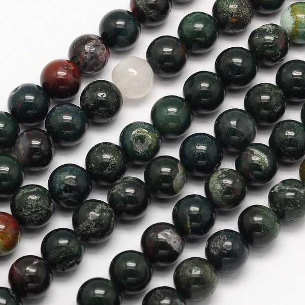 PandaHall Natural Bloodstone Beads Strands, Heliotrope Stone Beads, Round, 8mm, Hole: 1mm, about 49pcs/strand, 15.5 inch Bloodstone Round