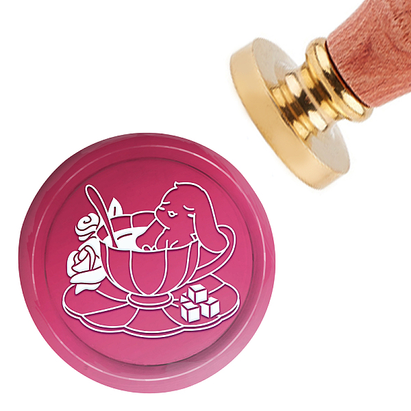 PandaHall Brass Wax Seal Stamp with Handle, for DIY Scrapbooking, Cup Pattern, 3.5x1.18 inch(8.9x3cm) Brass Tableware