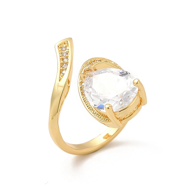 

PandaHall Clear Cubic Zirconia Teardrop Open Cuff Ring, Brass Jewelry for Women, Cadmium Free & Lead Free, Real 18K Gold Plated, Inner...