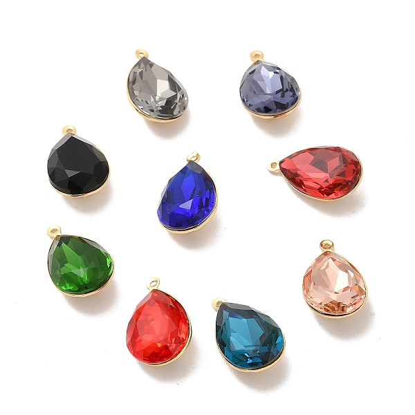 

PandaHall Real 18K Gold Plated Brass with Glass Pendants, Faceted Teardrop Charms, Lead Free & Cadmium Free, Mixed Color, 22x13x9mm, Hole..., Multicolor