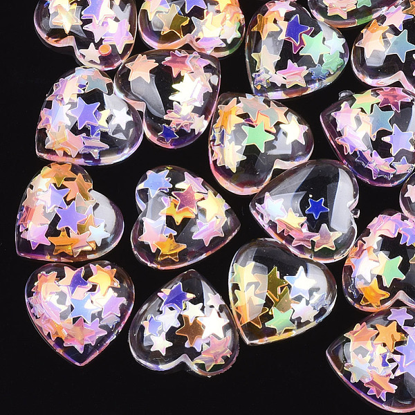 

PandaHall Resin Cabochons, with Paillette, Heart, Colorful, 10x10x4mm Resin Heart
