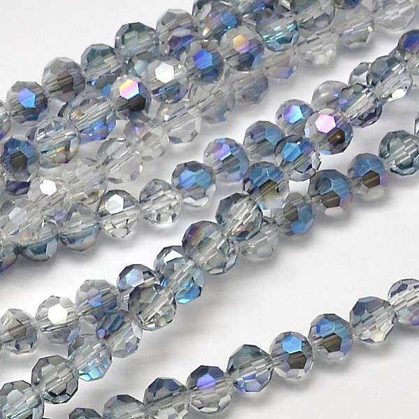

PandaHall Faceted(32 Facets) Round Half Rainbow Plated Electroplate Glass Beads Strands, Royal Blue, 4mm, Hole: 1mm, about 100pcs/strand...