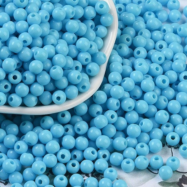 

PandaHall Opaque Acrylic Beads, Round, Deep Sky Blue, 5x4mm, Hole: 1.6mm, about 12500pcs/500g Acrylic Round