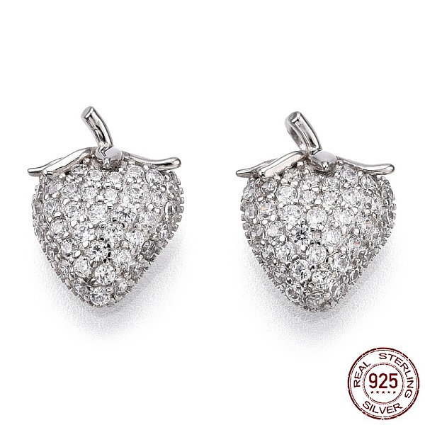

PandaHall Rhodium Plated 925 Sterling Silver Micro Pave Cubic Zirconia Charms, with S925 Stamp, Strawberry Charms, Nickel Free, Real..., Clear