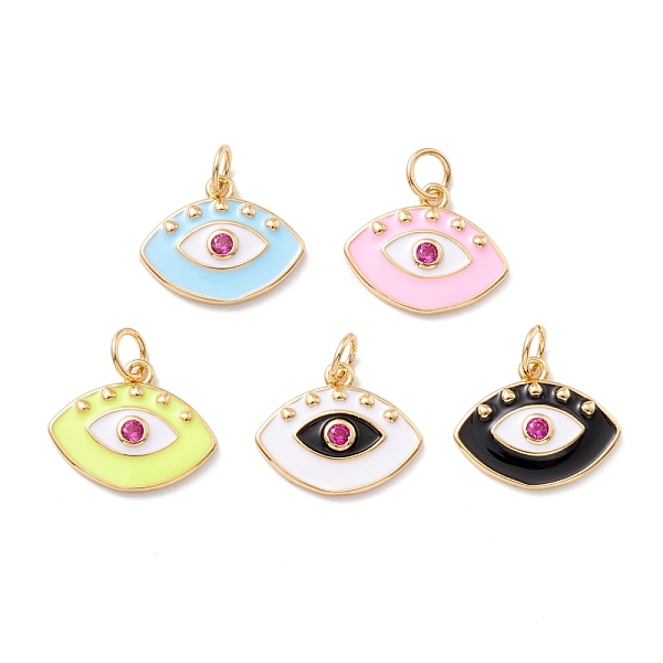 

PandaHall Rack Plating Brass Micro Pave Orchid Cubic Zirconia Pendants, with Enamel , Cadmium Free & Lead Free, Real 18K Gold Plated, Eye..., Multicolor