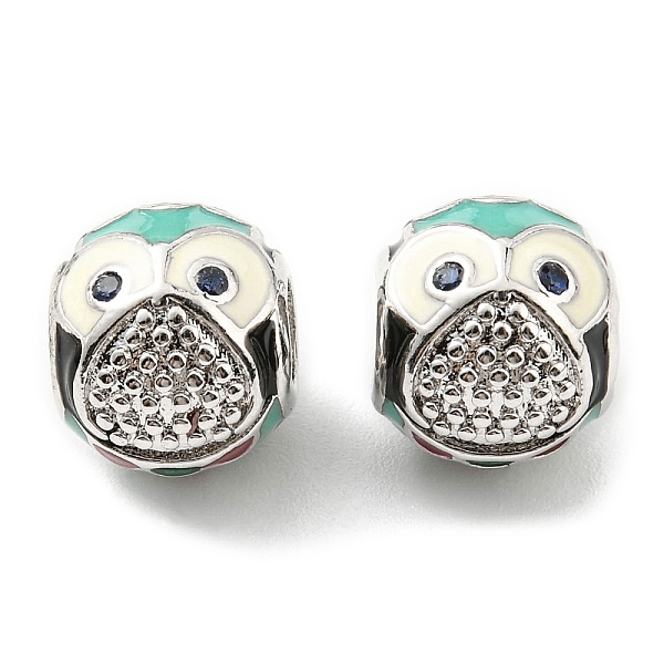 

PandaHall Rack Plating Brass Micro Pave Cubic Zirconia European Beads, with Enamel, Large Hole Beads, Lead Free & Cadmium Free, Owl...