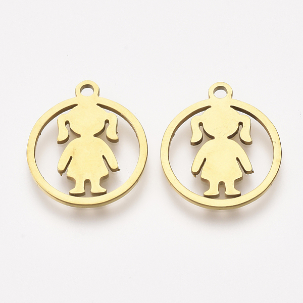 

PandaHall 201 Stainless Steel Pendants, Laser Cut Pendants, Flat Round with Girl, Golden, 17.5x15.5x1mm, Hole: 1.4mm 201 Stainless Steel...