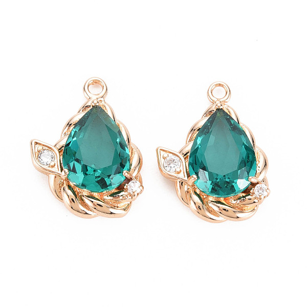 

PandaHall Glass Pendants, with Brass Micro Pave Clear Cubic Zirconia Findings, Faceted, Teardrop, Light Gold, Teal, 22.5x17x7mm, Hole..., Cyan