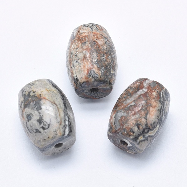 

PandaHall Natural Map Stone/Picasso Stone/Picasso Jasper Beads, Half Drilled(Holes on Both Sides), Barrel, 24.5~25x18mm, Hole: 2.5~3mm Map...