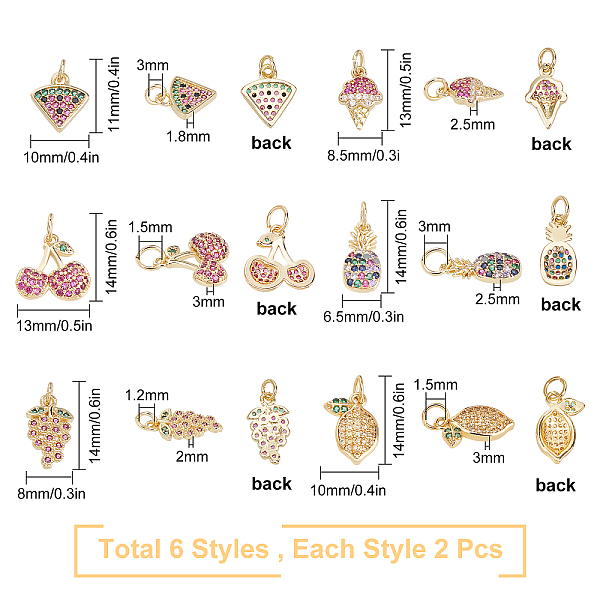 Sunnyclue 12pcs 6 Stile Messing Micro Pave Zirkonia Charms