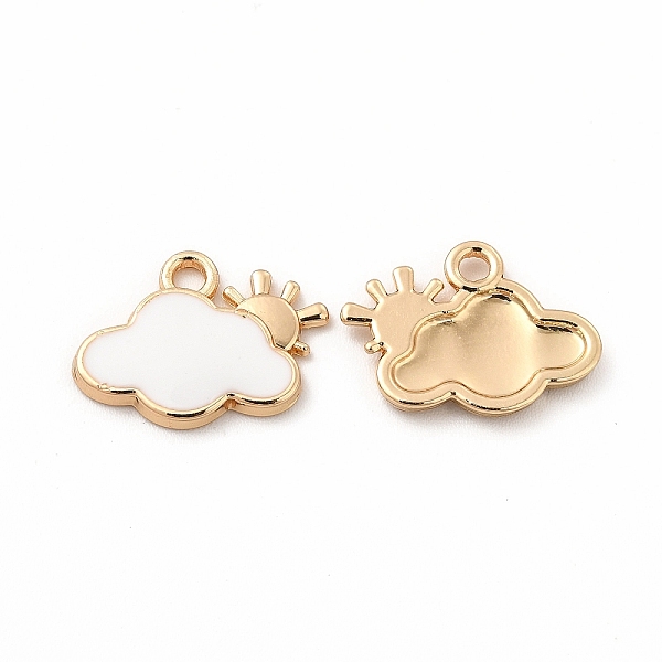 

PandaHall Alloy Enamel Charms, Cloud with Sun Charm, Golden, White, 11x14x1.5mm, Hole: 1.6mm Alloy+Enamel Cloud White