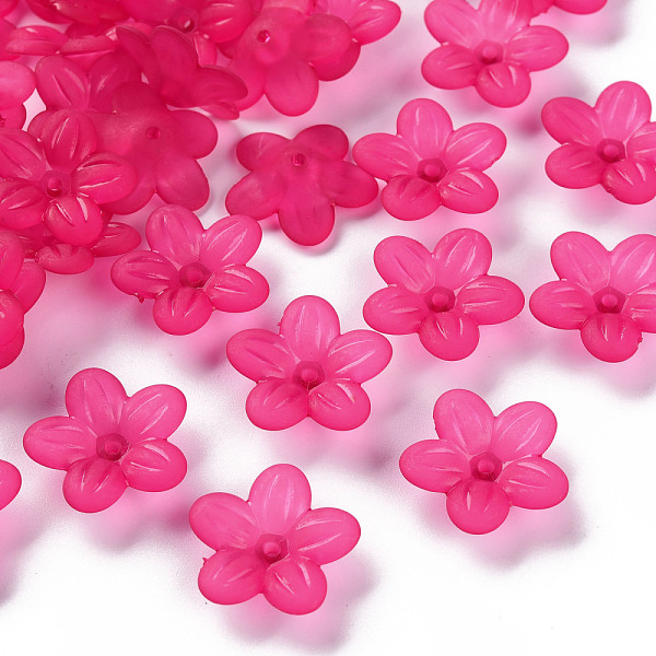 

PandaHall Frosted Acrylic Bead Caps, 5-Petal, Flower, Camellia, 19.5x20x5.5mm, Hole: 1.6mm, about 740pcs/500g Acrylic Pink