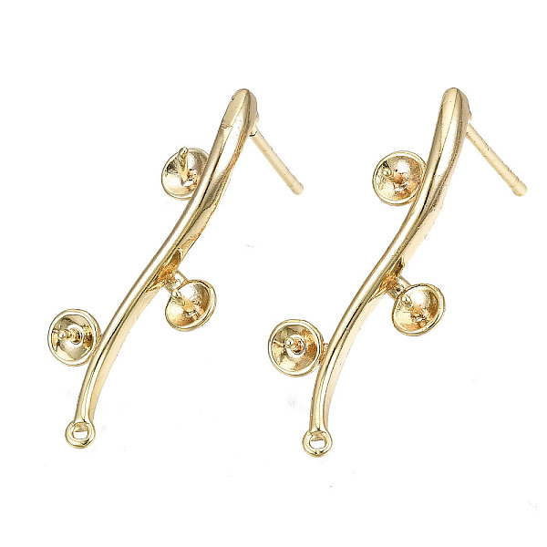 

PandaHall Brass Stud Earring Findings, for Half Drilled Bead, Nickel Free, Branch and Leaves, Real 18K Gold Plated, 25x10mm, Hole: 0.8mm...