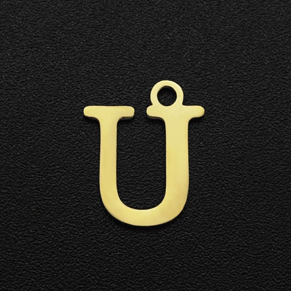 

PandaHall 201 Stainless Steel Charms, Laser Cut, Letter, Golden, Letter.U, 12x10x1mm, Hole: 1.5mm 201 Stainless Steel Letter U