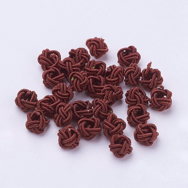 PandaHall Nylon Cord Woven Beads, Round, Coffee, 6~6.5x4.5mm, Hole: 2.5mm, about 93~100pcs/bag Nylon Round Brown