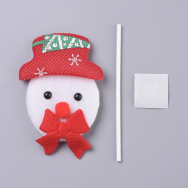 PandaHall Snowman Shape Christmas Cupcake Cake Topper Decoration, for Party Christmas Decoration Supplies, Red, 92x60x12mm Cloth Human Red