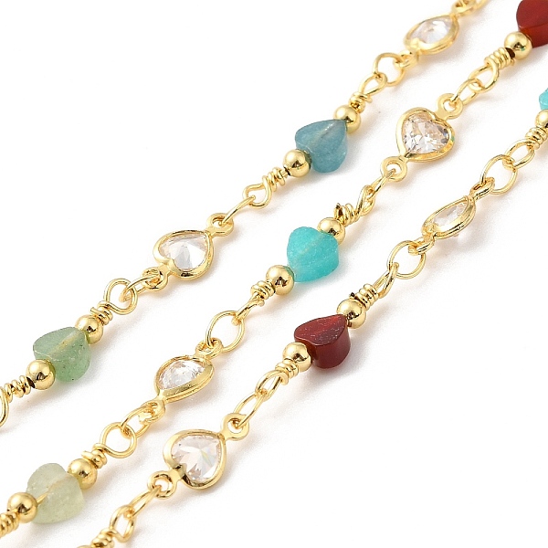

PandaHall Heart Handmade Natural Gemstone Beaded Chains, Real 18K Gold Plated Brass Cubic Zirconia Chains, Soldered, with Spool, Cadmium...