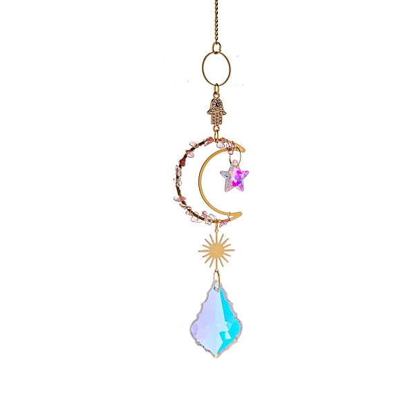 

PandaHall Glass & Brass Moon Star Pendant Decorations, Hanging Suncatchers, with Chips Artificial Agate, for Home Decoration, Flamingo..., Pink