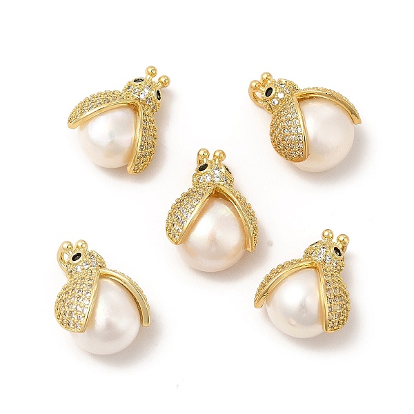 

PandaHall Brass Micro Pave Cubic Zirconia Insect Pendants, with Pearl, Ladybird Charm, Real 14K Gold Plated, 18.5x14.5x15mm, Hole: 2x2.8mm...