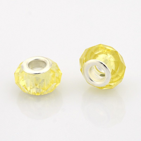 

PandaHall Faceted Glass European Beads, Large Hole Rondelle Beads, with Silver Color Plated Brass Cores, Champagne Yellow, 14x9mm, Hole: 5mm...