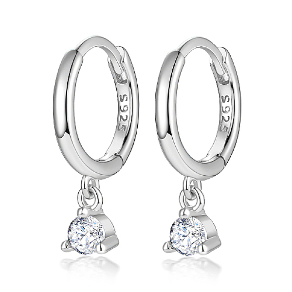 

PandaHall Rhodium Plated Platinum 925 Sterling Silver Hoop Earrings, with Cubic Zirconia Diamond Charms, with S925 Stamp, Clear, 17mm...