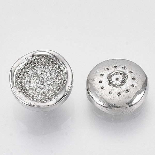 

PandaHall Brass Shank Buttons, with Micro Pave Cubic Zirconia, Flat Round, Clear, Platinum, 9.5x5mm, Hole: 1.4mm Brass Flat Round Clear