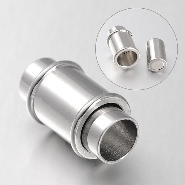 

PandaHall Column 304 Stainless Steel Magnetic Clasps with Glue-in Ends, Stainless Steel Color, 18x10mm, Hole: 6mm 304 Stainless Steel Column
