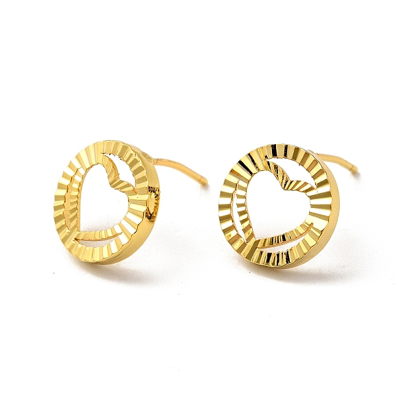 

PandaHall Rack Plating Brass Hollow Out Heart Stud Earrings for Women, Real 18K Gold Plated, 12.5~13mm, Pin: 0.8mm Brass Heart