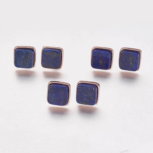 

PandaHall Natural Lapis Lazuli Stud Earrings, with Brass Findings, Real Rose Gold Plated, Square, 12x12x4.5~6mm, Pin: 1mm Lapis Lazuli Blue