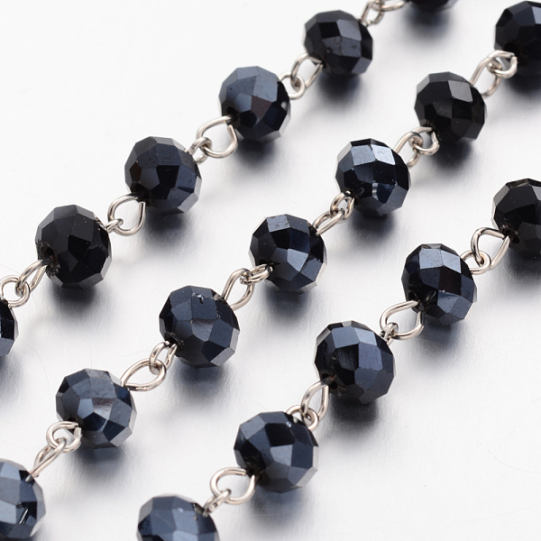 

PandaHall Handmade Rondelle Glass Beads Chains for Necklaces Bracelets Making, with Iron Eye Pin, Unwelded, Black, 39.3 inch, about...