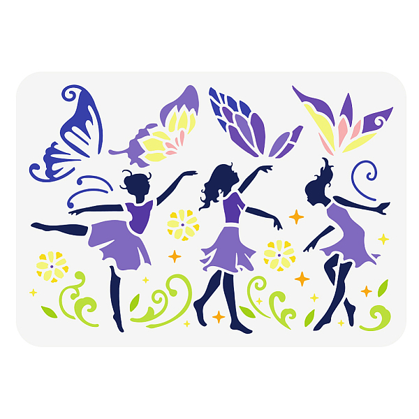 

PandaHall BENECREAT Fairy Dance Stencil, Fantasy Matching Fairy Templates Reusable Plastic Stencil for Painting on Wood Furniture Home Decor...