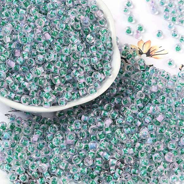 

PandaHall Transparent Inside Colours Glass Seed Beads, Round Hole, Round, Medium Aquamarine, 4x3mm, Hole: 1.4mm, about 6428pcs/pound Glass