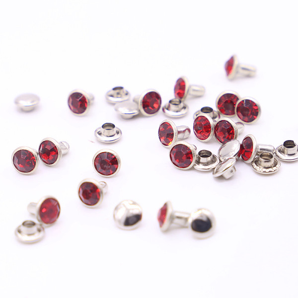 

PandaHall Brass Rhinestone Rivets, Caps and Studs, for Leather Craft DIY Making, Platinum, Flat Round, Siam, Stud: 6.5x6mm, Cap: 6x3mm Brass..., Red