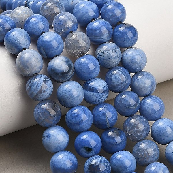 Brins de perles d'agate craquelée au feu naturel (teintes et chauffées)