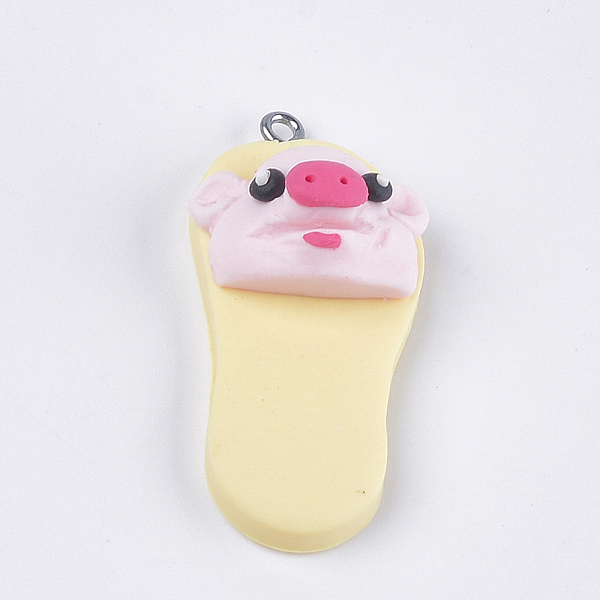 

PandaHall Handmade Polymer Clay Pendants, with Iron Findings, Slipper with Piggy Head, Platinum, Lemon Chiffon, 42~43x19~20x11~14mm, Hole..., Yellow