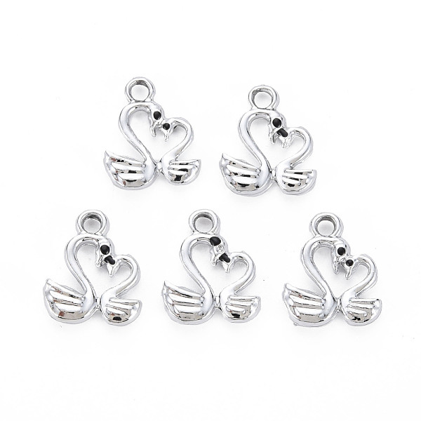 

PandaHall Alloy Charms, with Black Enamel, Cadmium Free & Lead Free, Mother and Baby Swans, Platinum, 15x12x3mm, Hole: 1.8mm Alloy+Enamel...