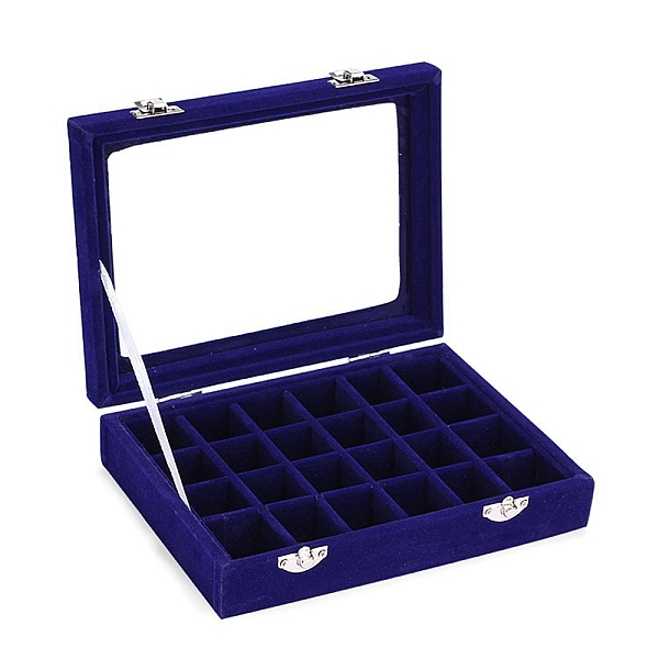 

PandaHall Flock with Glass Jewelry Display Box, Midnight Blue, 20x15x5cm Velvet Rectangle