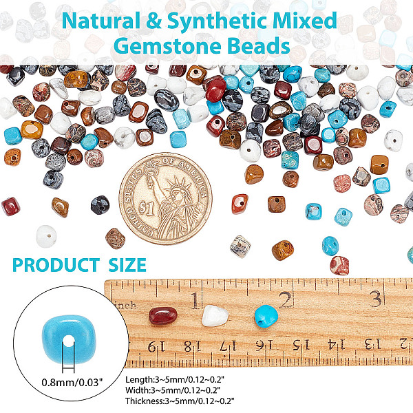 

PandaHall ARRICRAFT Natural & Synthetic Mixed Gemstone Beads, Chips, 3~5mm, Hole: 0.8mm, 10materials/box Mixed Stone Chip