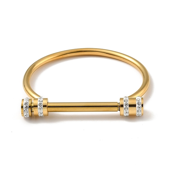

PandaHall 304 Stainless Steel D Shape Bar Screw Bangle with Cubic Zirconia, Shackle Horseshoe Bangle for Women , Golden, Inner Diameter...