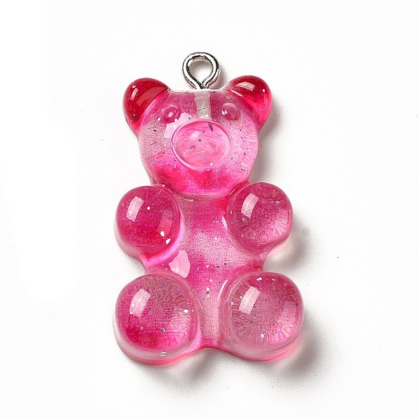 

PandaHall Translucent Resin Pendants, Glitter Bear Charms, with Platinum Tone Iron Loops, Camellia, 32x19x8.5mm, Hole: 2mm Iron+Resin Bear..., Pink