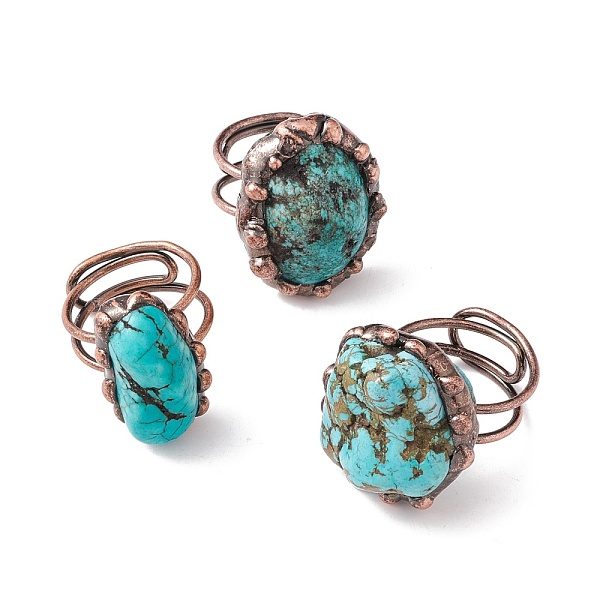 

PandaHall Synthetic Turquoise Irregular Nugget Open Cuff Ring, Red Copper Brass Wire Wrap Chunky Ring for Women, Cadmium Free & Lead Free...