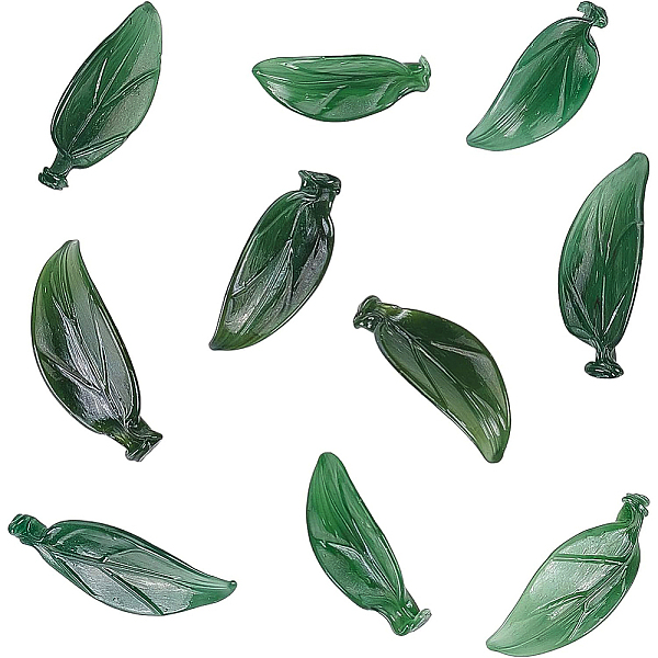 

PandaHall BENECREAT Glass Beads, Leaf, No Hole, Dark Green, 31~36x14~16.5x3~7.5mm, 10pcs/box Glass Leaf