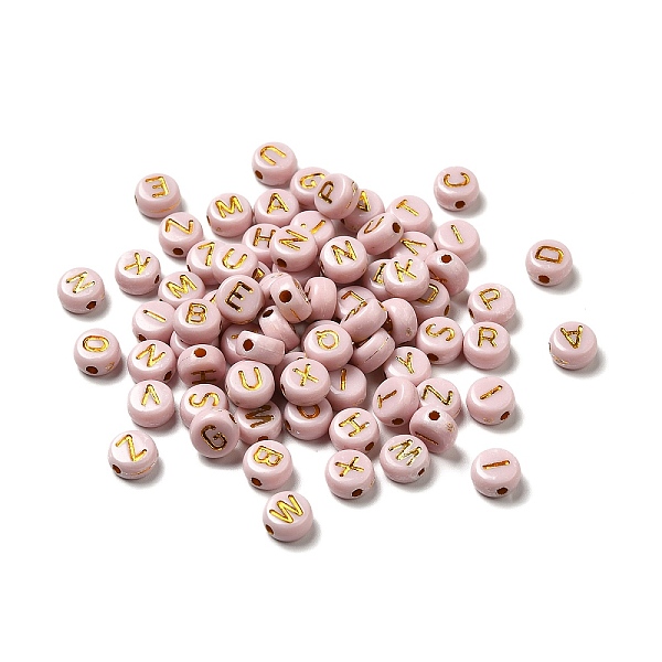 

PandaHall Plating Acrylic Beads, Golden Metal Enlaced, Horizontal Hole, Flat Round with Letter, PeachPuff, 6.5~7x3.5~4mm, Hole: 1.6mm, about..., Brown