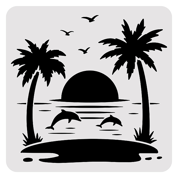 PandaHall BENECREAT Summer Theme PET Plastic Drawing Templates, 30x30cm Whale Moon Sea Tree Template Stencil for Scrabooking Card Making...