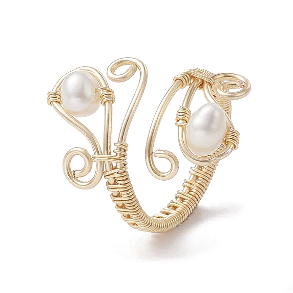 

PandaHall Copper Wire Wrapped Natural Cultured Freshwater Pearl Open Ring, Cuff Finger Ring for Women, Golden, 3~24mm, Inner Diameter: 19mm...