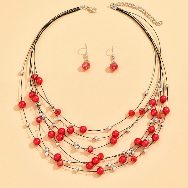 Ensemble de colliers multicouches et de boucles d'oreilles pendantes en alliage