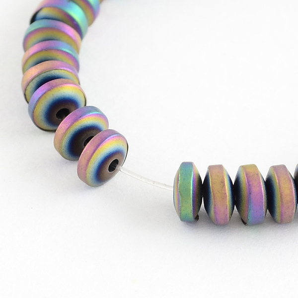 

PandaHall Electroplate Non-magnetic Synthetic Hematite Beads Strands, Heishi Beads, Flat Round/Disc, Multi-color Plated, 4x2mm, Hole: 1mm...
